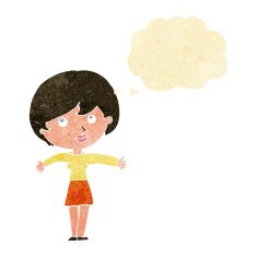 cartoon woman giving thumbs up with thought bubble N2