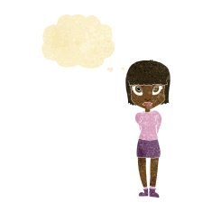 cartoon woman standing with thought bubble