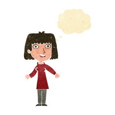 cartoon happy woman with thought bubble N19