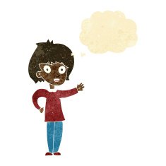 cartoon happy woman with thought bubble N21