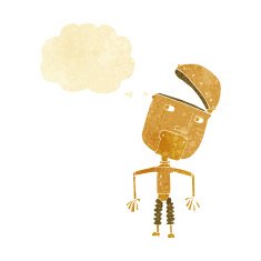 cartoon funny robot with thought bubble N6