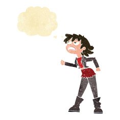 cartoon angry biker girl with thought bubble N2