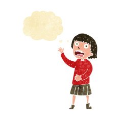 cartoon stressed out woman with thought bubble N2