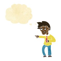 cartoon funny office man pointing with thought bubble N2