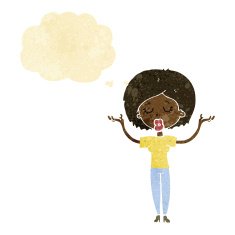 cartoon peaceful woman with thought bubble