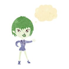 cartoon vampire girl with thought bubble N20