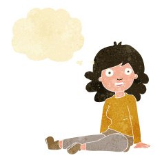 cartoon happy woman with thought bubble N23