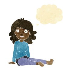 cartoon happy woman with thought bubble N24