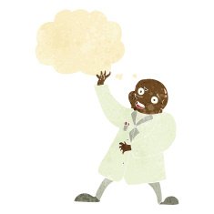 cartoon mad scientist with thought bubble N2