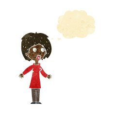 cartoon surprised woman with thought bubble N24