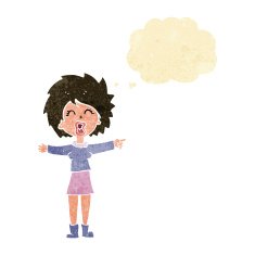 cartoon stressed out woman talking with thought bubble N2