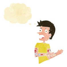 cartoon man with tattoos thought bubble