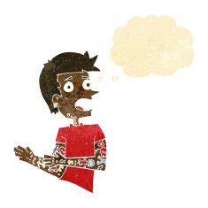 cartoon man with tattoos thought bubble N2