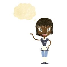 cartoon maid with thought bubble N3