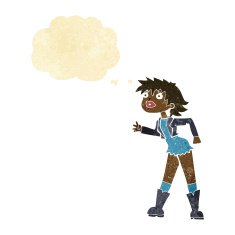 cartoon girl in leather jacket with thought bubble N2
