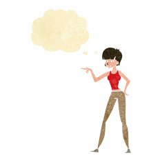 cartoon woman pointing with thought bubble N19