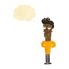 cartoon bored man with thought bubble N3
