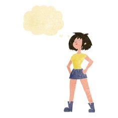 cartoon capable woman with thought bubble