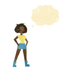 cartoon capable woman with thought bubble N2