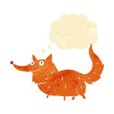cartoon little dog with thought bubble