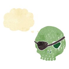 cartoon skull with eye patch thought bubble N2