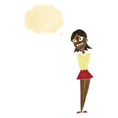 cartoon happy woman with thought bubble N29