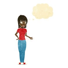 cartoon woman explaining with thought bubble N4