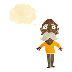 cartoon sad old man with thought bubble N3