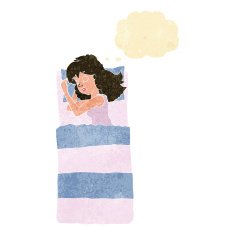 cartoon sleeping woman with thought bubble