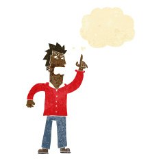 cartoon angry man making point with thought bubble N2