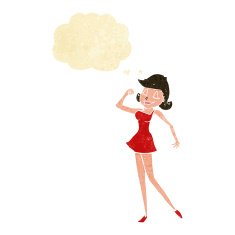 cartoon woman with can do attitude thought bubble
