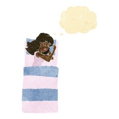 cartoon sleeping woman with thought bubble N2