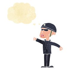 cartoon security guy with thought bubble N2