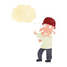 cartoon monster man with thought bubble N2