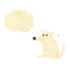 cartoon dog scratching with thought bubble N2