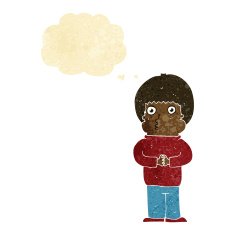 cartoon shy boy with thought bubble N3