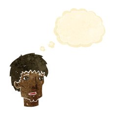 cartoon worried man with thought bubble N9