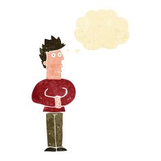 cartoon nervous man with thought bubble N20