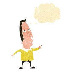 cartoon pointing man with thought bubble N3