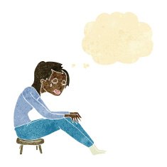 cartoon crying woman with thought bubble N2