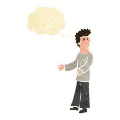 cartoon disgusted man with thought bubble N2
