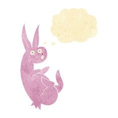 cue cartoon rabbit with thought bubble N2