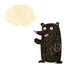 cartoon waving black bear with thought bubble N4