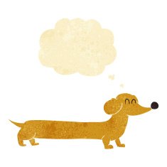 cartoon dachshund with thought bubble