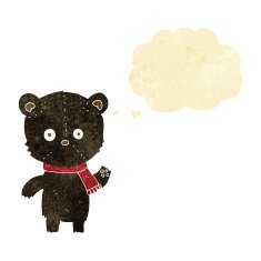 cartoon black bear waving with thought bubble N2