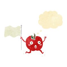 cartoon funny apple with flag thought bubble N2