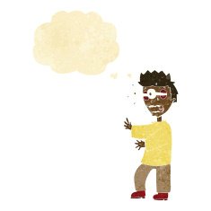 cartoon terrified boy with thought bubble