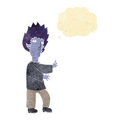cartoon vampire man with thought bubble N2