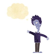 cartoon vampire man with thought bubble N3