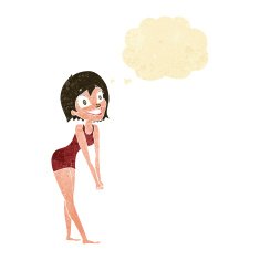cartoon excited woman with thought bubble N21